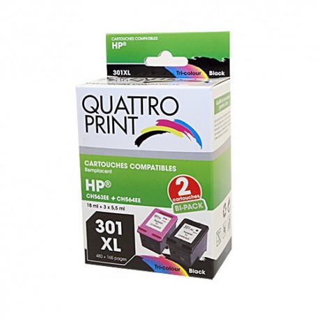 Pack Quattro Print HP301XL 2 cartouches compatibles