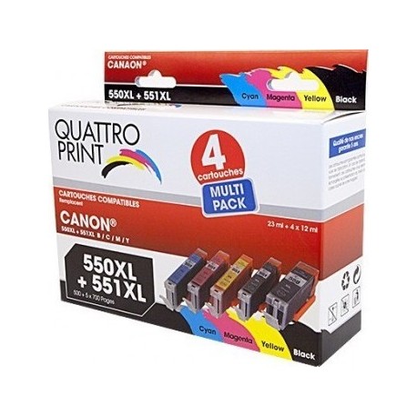 Pack Quattro Print PGI550XL CL551XL 5 cartouches compatibles Canon